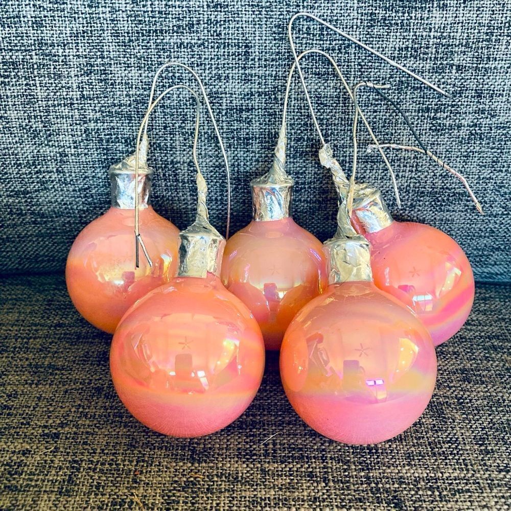Vintage Pink Pearlescent Christmas Ball Ornaments